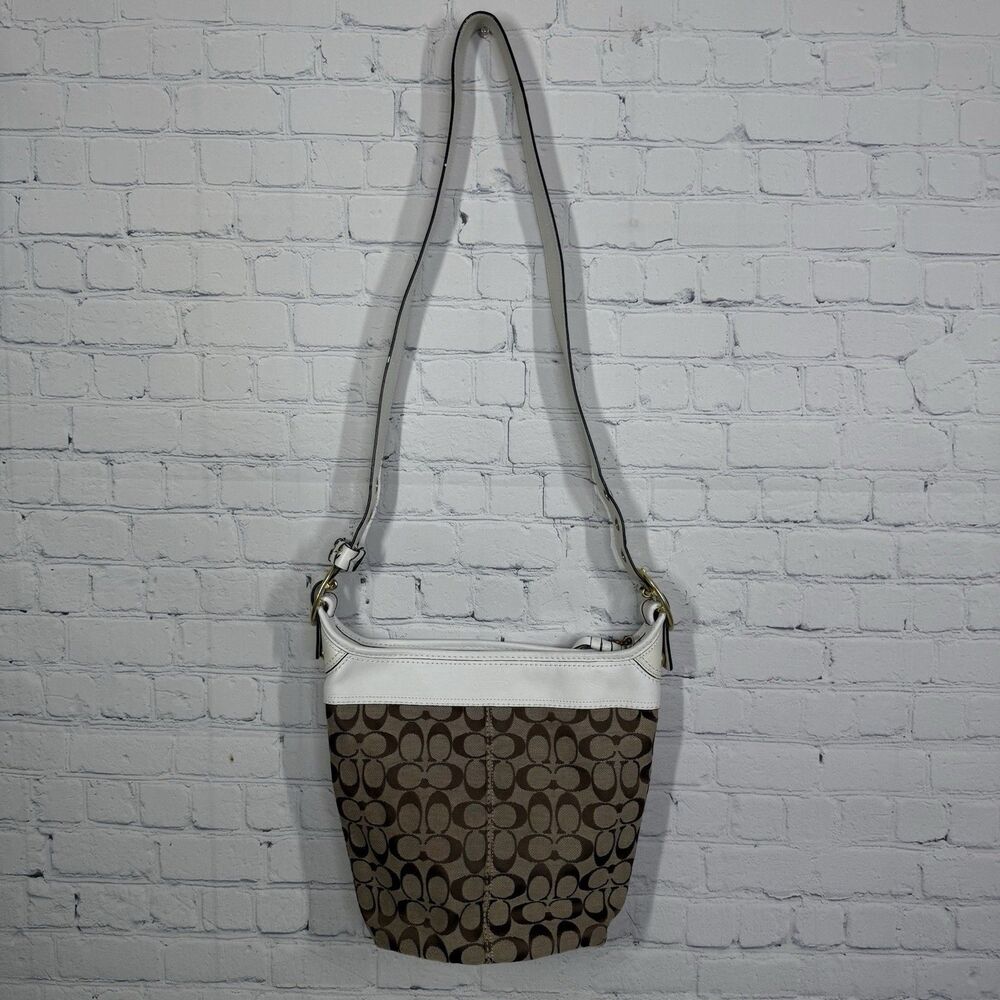 VTG Coach Bleecker Bucket Bag Beige Signature Canvas & White Leather Trim Purse - Picture 16 of 16
